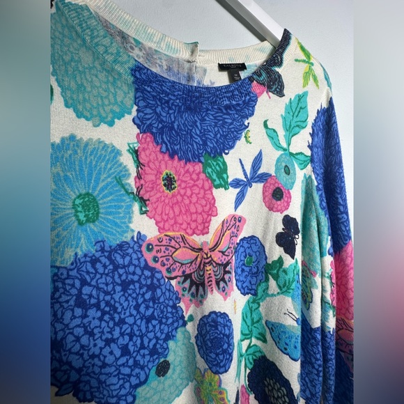 Talbots Soft Knit Butterflies Floral Back Button Up Cardigan Colorful Size 1X - Picture 8 of 14